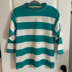 Teal and White Striped Women's Jersey Top